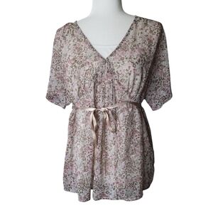 Oh Baby by Motherhood Cream and Tan Tie Front Blouse